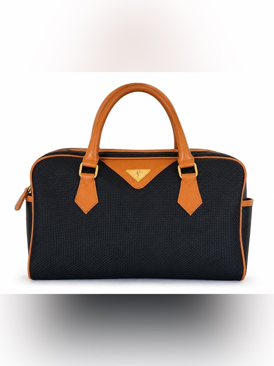 Yves Saint Laurent Handbags - Vintage Yves Saint Laurent YSL Boston Travel Bag Black Woven Jacquard Leather
